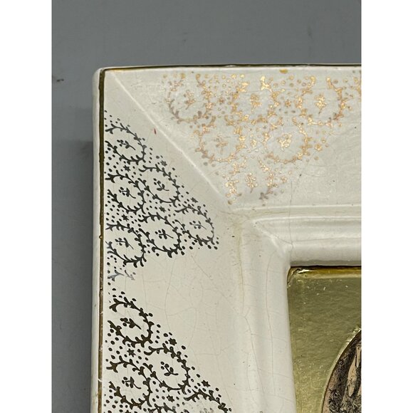 vintage ceramic framed La Mode illustree print shabby chic white gold mated READ - Picture 7 of 8